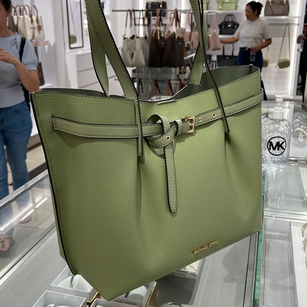 MICHAEL KORS Emilia Large Pebbled Leather Tote Bag Light Sage COLOR - Picture 13 of 16